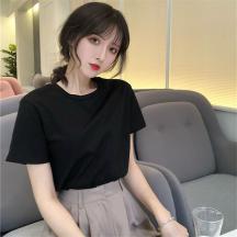 2021年新款短袖t恤女白色夏裝精梳棉打底衫棉質半袖上衣寬松純色
