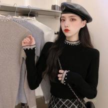 秋季韓版2021新款修身顯瘦設計感半高領打底外穿長袖針織衫上女