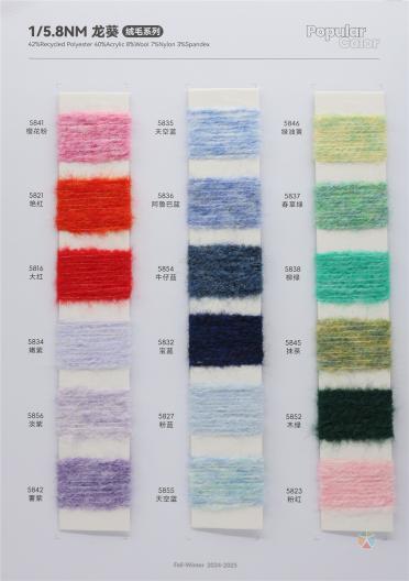 1/5.8NM 42%Recycled Polyester 40%Acrylic 8%Wool 7%Nylon 3%Spandex