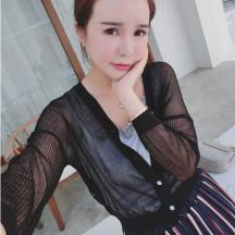透視V領(lǐng)顯瘦針織衫女開(kāi)衫