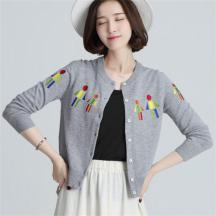 細針刺繡針織小開衫羊毛外套