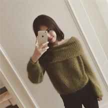 一字領粗針套頭女毛衣