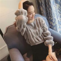 淑女風泡泡圓領套頭毛衣