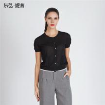 圓領單排扣開衫短袖毛衣