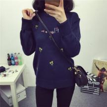 刺繡毛衣秋款寬松圓領毛衣