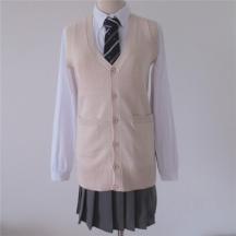 純棉V領無袖開衫背心毛衣 JK制服毛衣