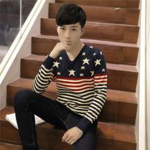 秋款男式毛衣花紋V領長袖套頭羊毛衫