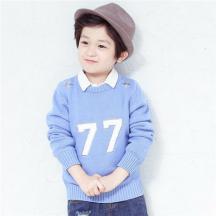 男童韓版數字77印花毛衣兒童肩膀五角星套頭衫