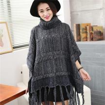 女裝新品歐美蝙蝠袖衫混色高領套頭毛衣