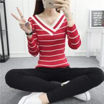 秋冬新品時(shí)尚套頭毛衣女大V領(lǐng)韓版修身針織上衣