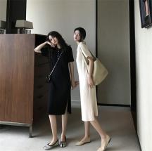 中長款貝殼紐扣針織裙